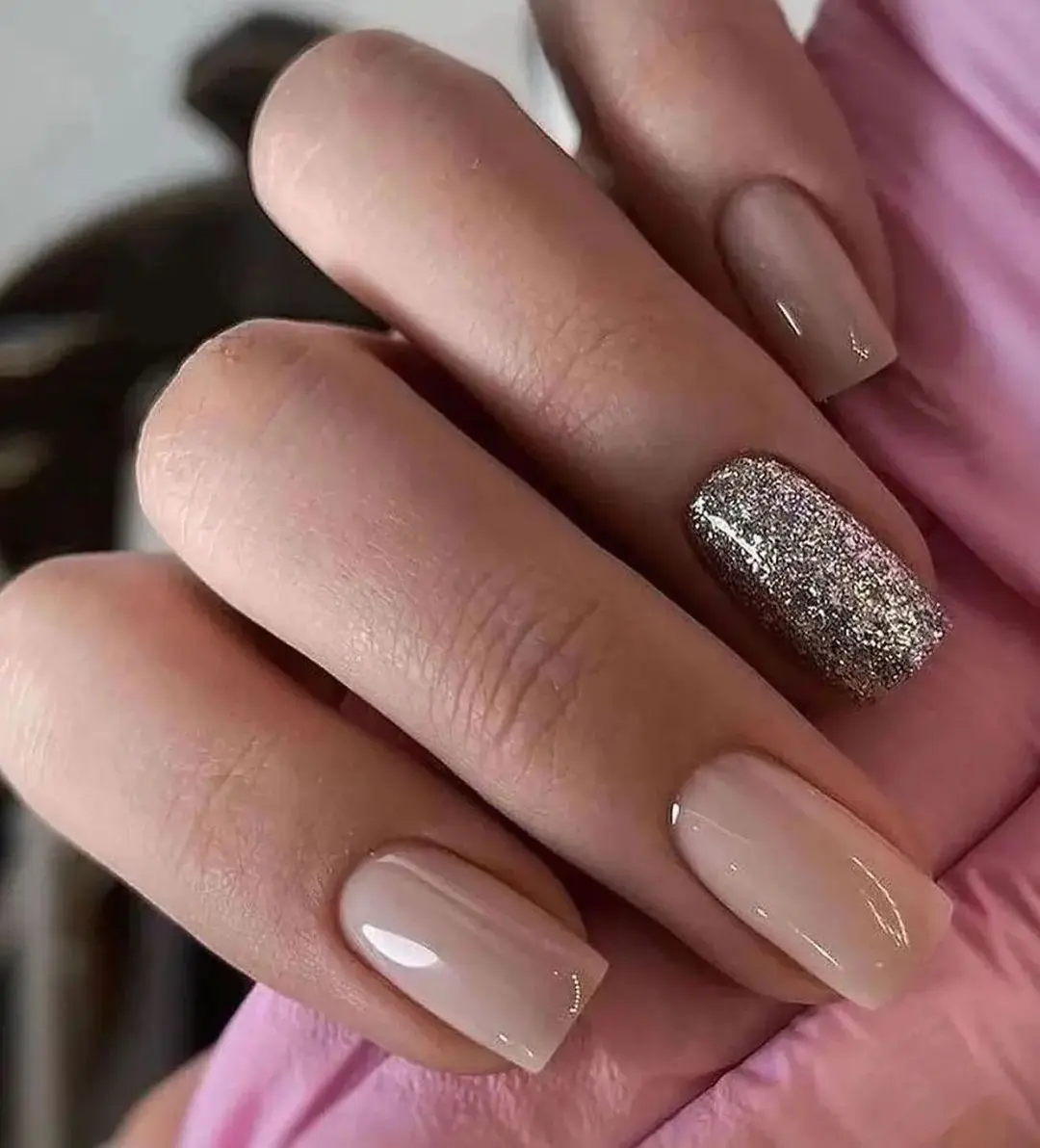 Metallic-nude-wedding-nail