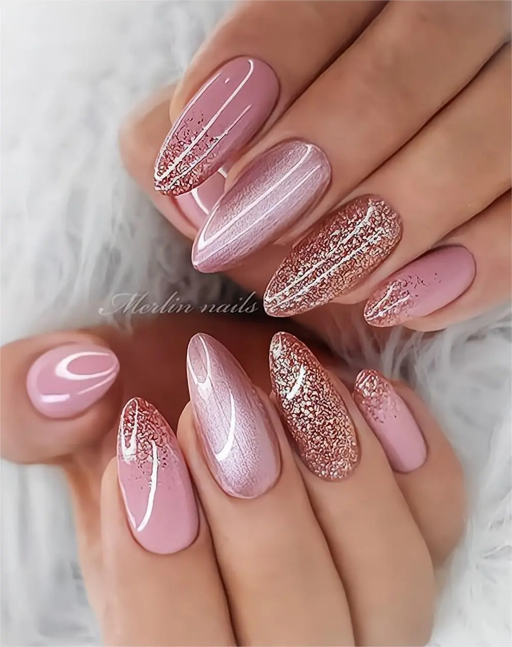 Dusty-Pink-Glitter-Ombre-Wedding-Nail-Idea