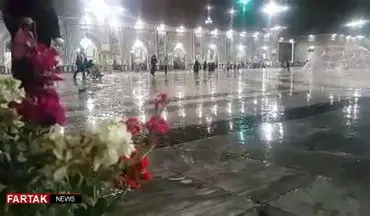 بارش باران بهاری در صحن جامع رضوی + فیلم
