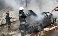آتش سوزی پژو ۴۰۵ در میدان تسلیحات تهران