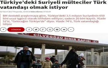 74 درصد پناهجویان سوری در ترکیه خواهان حق شهروندی و تابعیت هستند