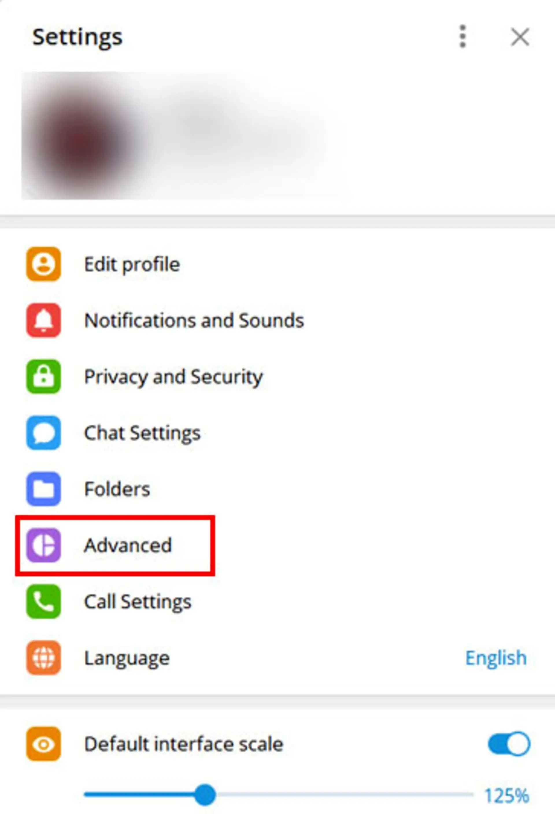 گزینه‌ی Advanced تلگرام