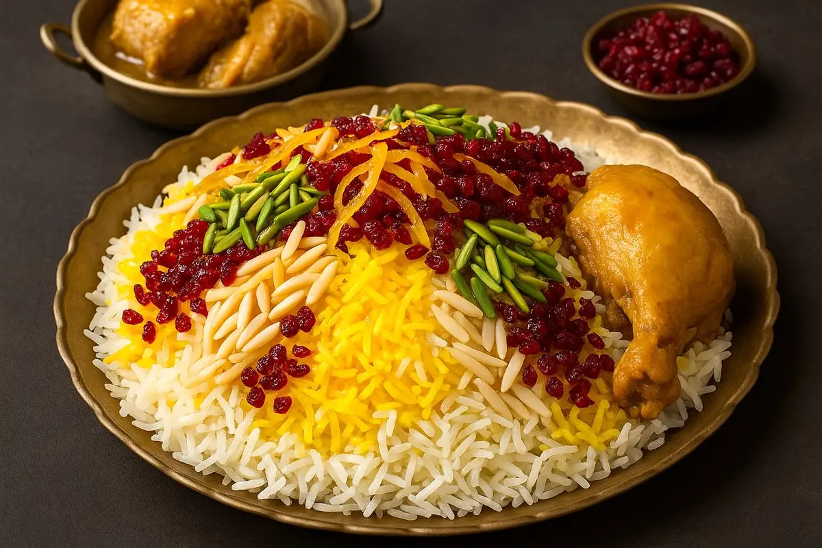 شیرین‌پلو؛ غذای طلایی و مجلسی ایرانی با عطر زعفران و خلال‌ها