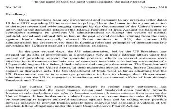  نامه اعتراضی ایران به شورای امنیت درباره دخالت آمریکا در امور داخلی