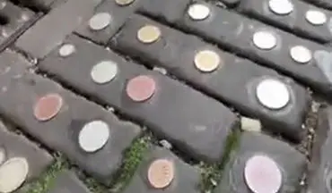 سکه ایرانی در سنگفرش خیابانی در لاهه هلند