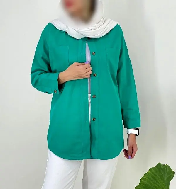 شومیز کتان جین سبز مجلسی