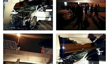 سقوط پژو با 6 سرنشین از پل خرمشهر به خیابان مجاور