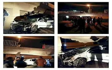 سقوط پژو با 6 سرنشین از پل خرمشهر به خیابان مجاور