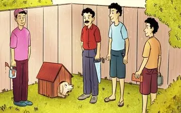 یکی از افراد در تصویر به ساخت خانه برای سگ کمک نکرده است / نابغه ها جواب بدهند! + پاسخ