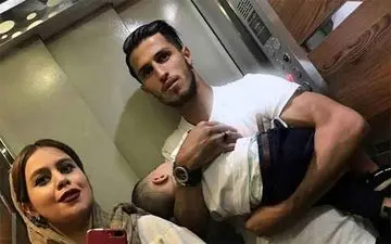 بازیکن پرسپولیس و همسرش در آسانسور! + عکس