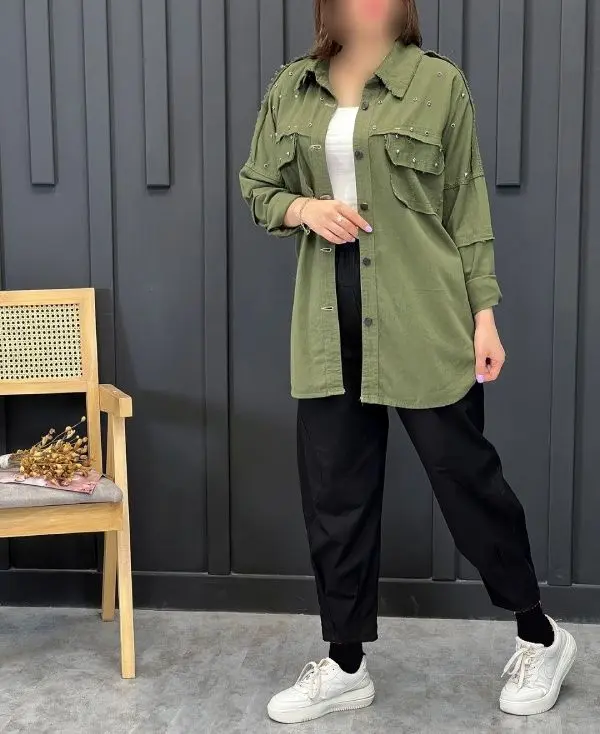 شومیز کتان لمه نگینی