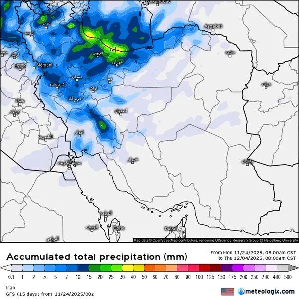 باراش باران بر تن سوخته جنگل‌های الیت +نقشه هواشناسی