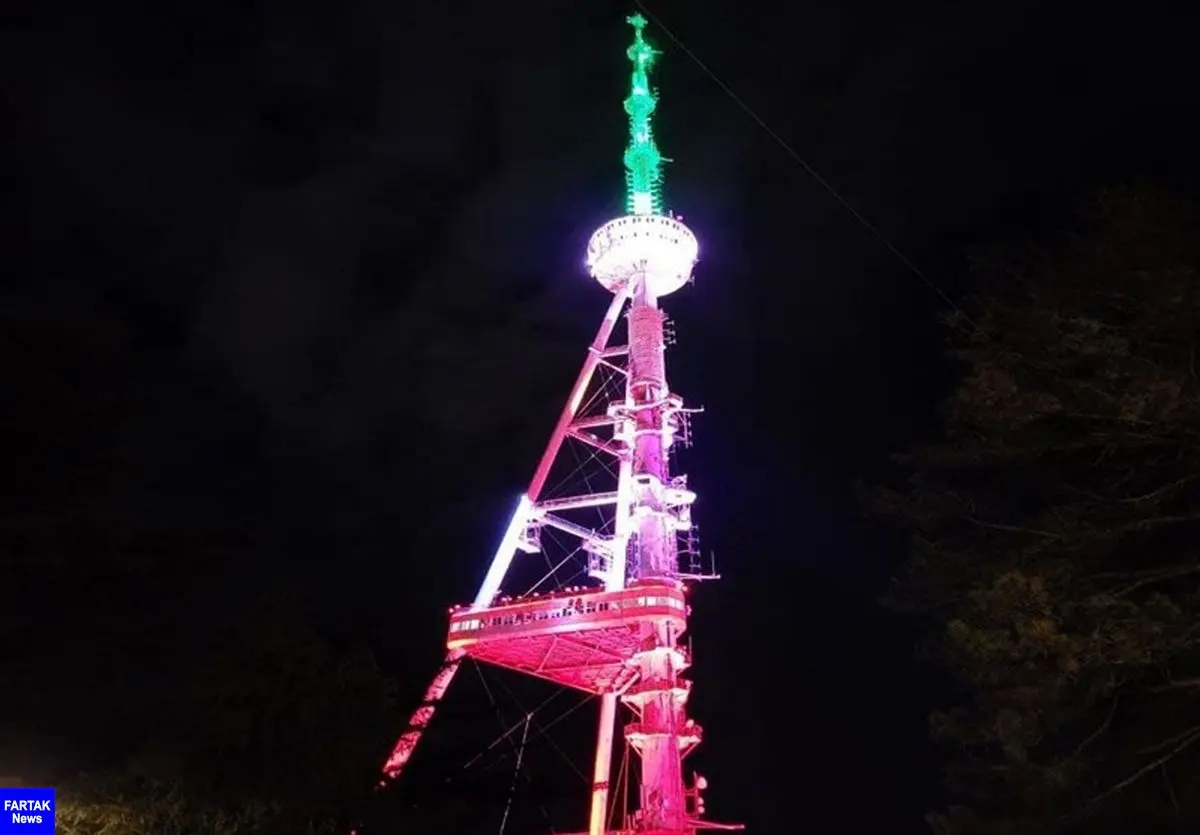 برج تلویزیونی پایتخت گرجستان به رنگ پرچم ایران در آمد