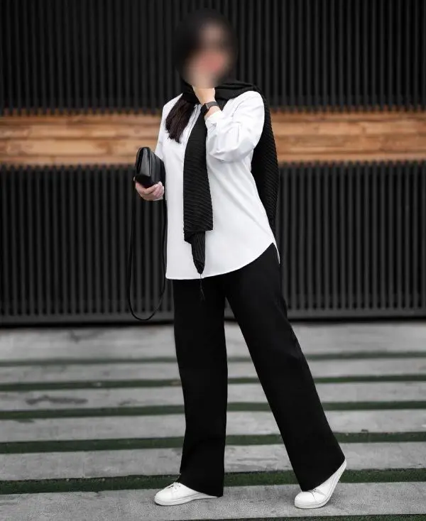 ست شومیز شلوار کتان سیاه و سفید