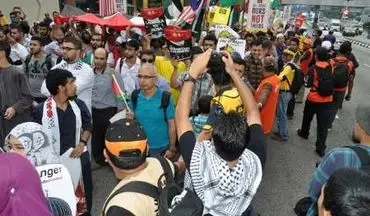  تجمع مردم مالزی مقابل سفارت آمریکا در محکومیت رژیم صهیونیستی
