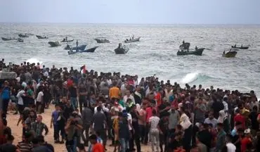 مشارکت گسترده فلسطینیان در راهپیمایی دریایی شکستن محاصره غزه
