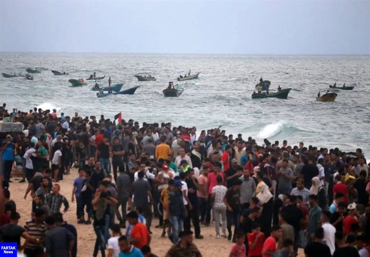 مشارکت گسترده فلسطینیان در راهپیمایی دریایی شکستن محاصره غزه