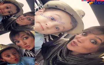 ژست های عجیب و غریب خانم بازیگر با پسرش در ماشین + عکس