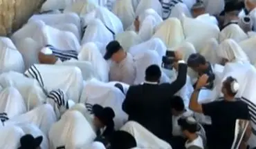 حرکات عجیب یهودیان در مراسم مذهبی کنار دیوار ندبه+فیلم