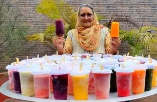غذای روستایی هند؛ طرز تهیه بستنی یخی با میوه‌های تازه پاپایا، انگور و هندوانه