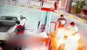 فیلم لحظه زنده زنده سوختن جوان ورامینی در پمپ بنزین