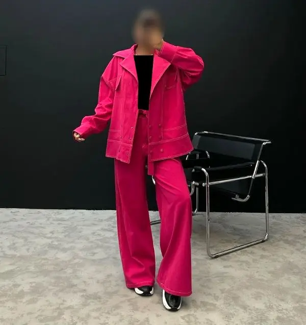 شومیز کتان مانتویی صورتی جیغ