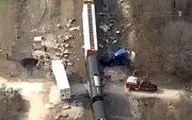 تصاویر هوایی از تصادف قطار با تریلی ۱۸ چرخ