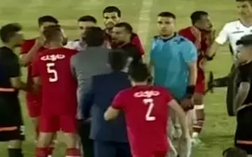 درگیری و وقفه بازی پس از گل مس به بعثت + ویدئو