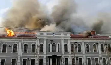  آتش‌سوزی در ساختمان سرویس امنیتی اوکراین + ویدئو