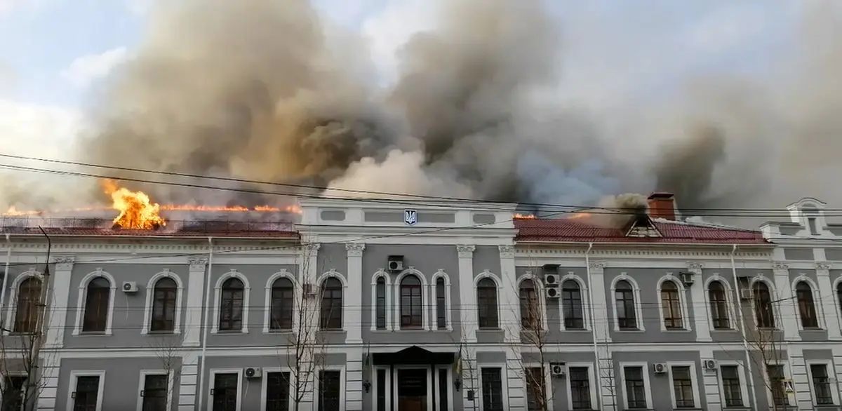  آتش‌سوزی در ساختمان سرویس امنیتی اوکراین + ویدئو