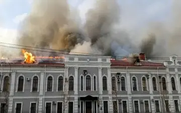  آتش‌سوزی در ساختمان سرویس امنیتی اوکراین + ویدئو