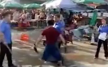 حمله قصاب با ساتور به ماموران! +فیلم 