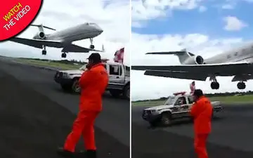 لحظه دلهره‌آور عبور هواپیما از فاصله چند متری کارگر فرودگاه!