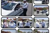  اهداء  ۵۰۰ شاخه گل توسط پلیس به رانندگان قانونمند ایلامی