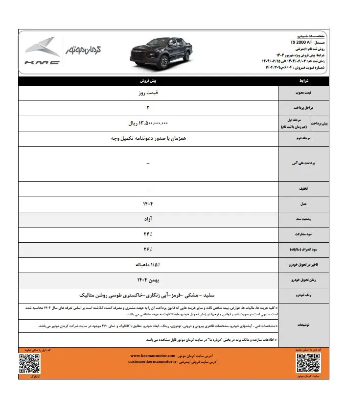 پیش فروش ۴ محصول کرمان موتور از دوشنبه