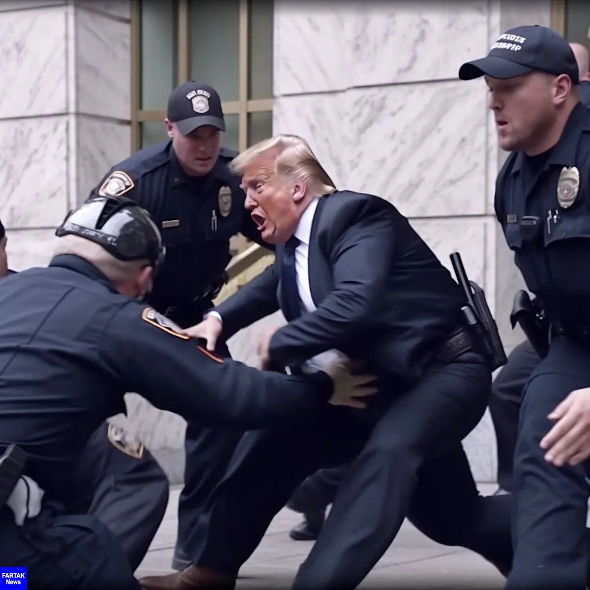 تصاویر جنجالی از فرار دونالد ترامپ از دست پلیس‌