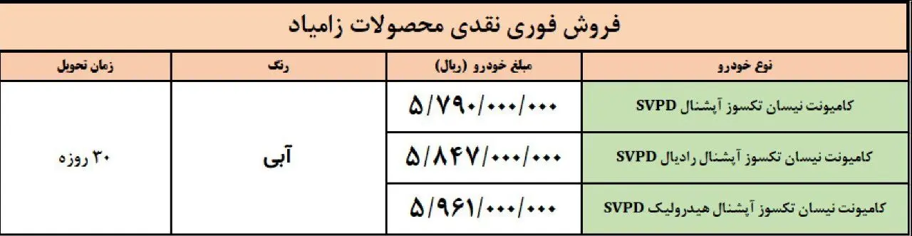 پیش فروش اطلس و سهند و فروش فوق العاده انواع کامیونت نیسان تک سوز + بخشنامه