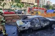 آتش سوزی پژو ۴۰۵ در اتوبان مدرس + عکس
