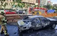 آتش سوزی پژو ۴۰۵ در اتوبان مدرس + عکس