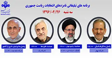 4 نامزد دوازدهمین دوره انتخابات ریاست‌ جمهوری امروز از رسانه ملی با مردم سخن می‌گویند.