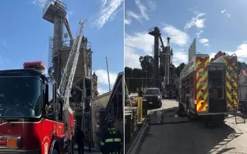 سقوط ناگهانی کارگر در داخل دستگاه تولید سیمان +فیلم 