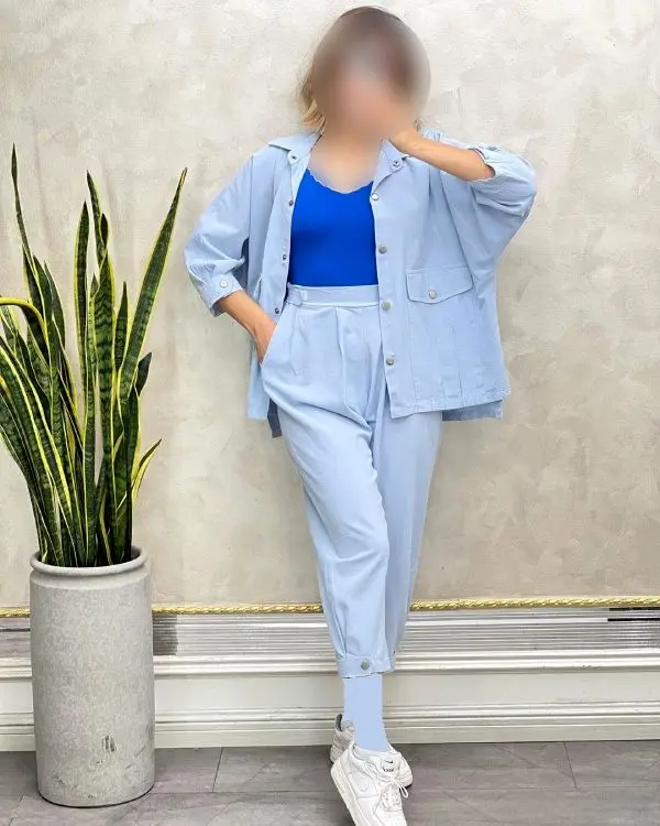 ست شومیز شلوار کتان طرح لی دخترانه