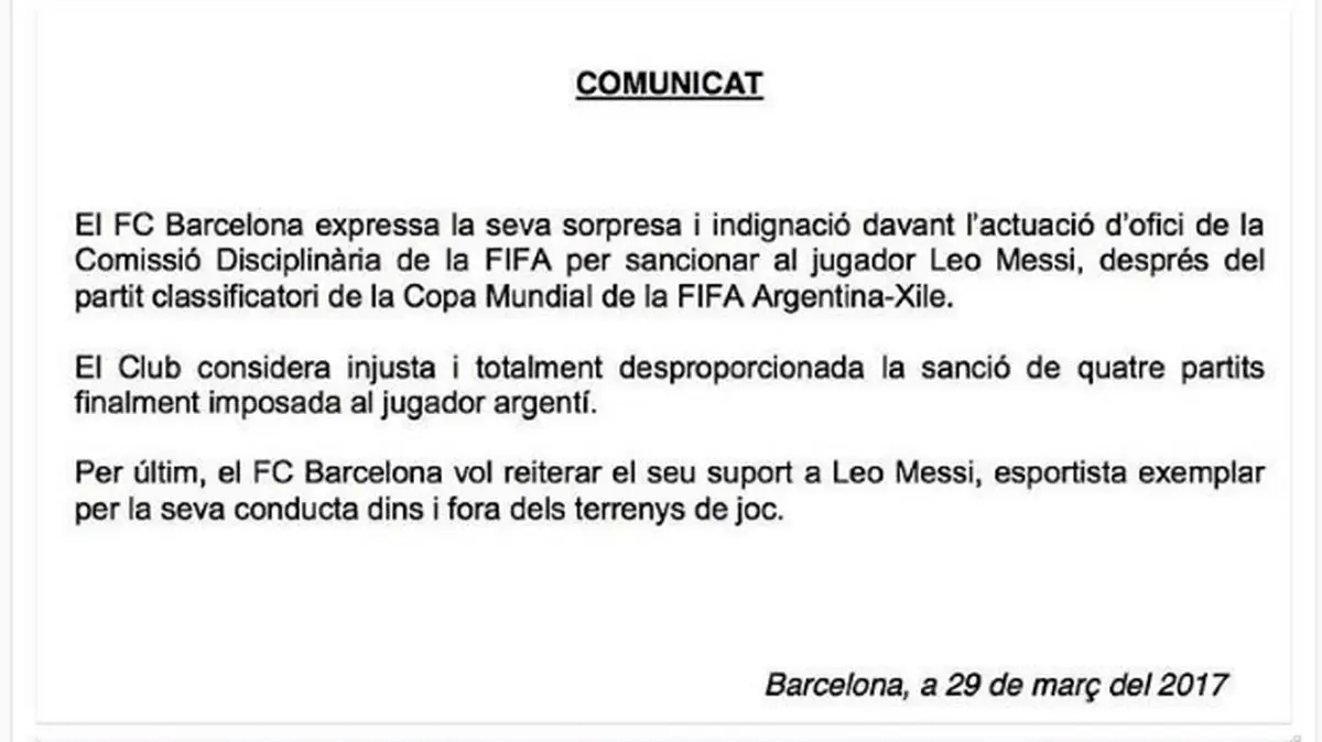  واکنش تند بارسلونا به محرومیت مسی 