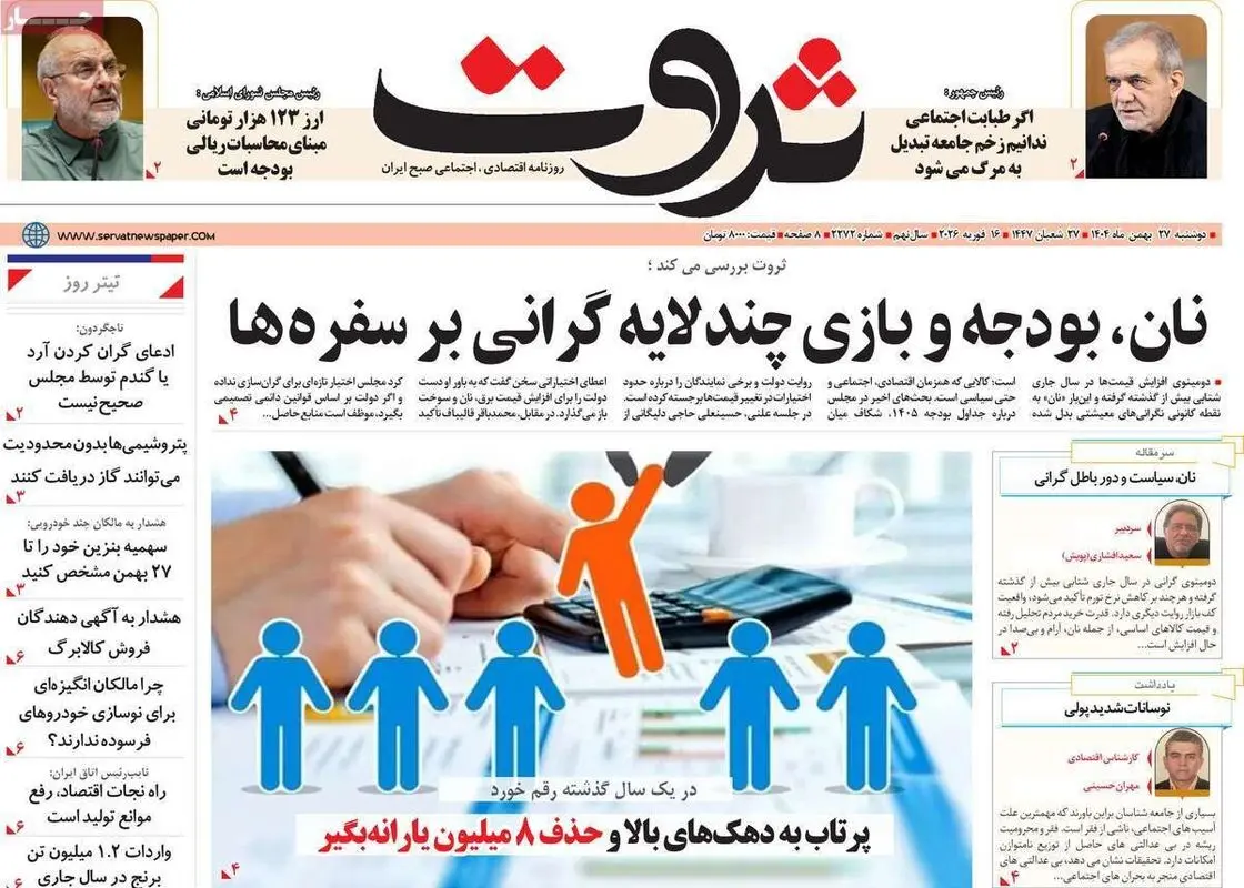 صفحه اول روزنامه های اقتصادی ۲۷ بهمن ۱۴۰۴