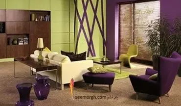 چیدن دکوراسیون داخلی با ترکیب رنگ سبز و بنفش
