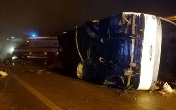 واژگونی اتوبوس مسافربری در قزوین