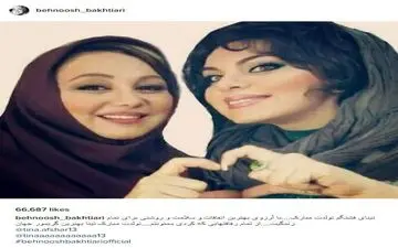 پوشش متفاوت بهنوش بختیاری به همراه یکی از گریمورهای سینما (عکس)