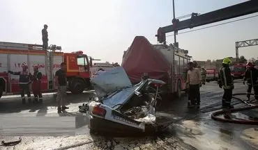یک کشته و یک مجروح در واژگونی تریلی حامل گازوئیل در مشهد