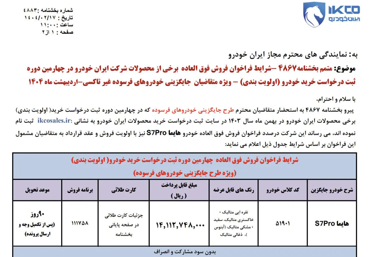 فروش فوق‌العاده هایما ایران خودرو