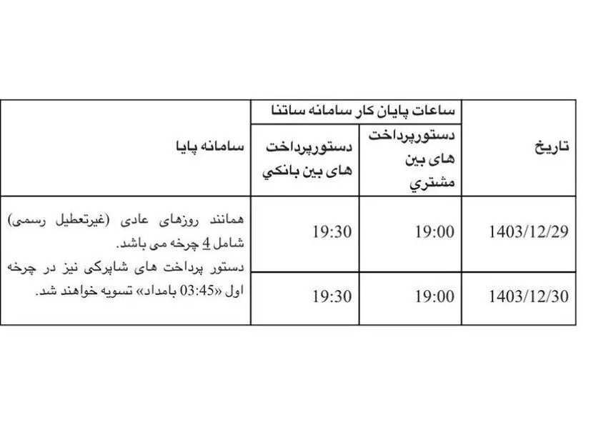 فوری/ ساعات کاری ساتنا و پایا تغییر کرد